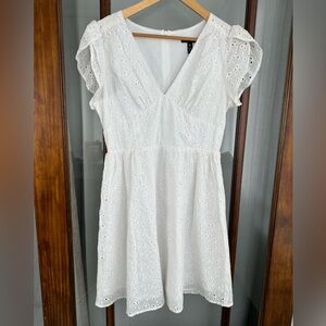 Aqua Eyelet Dress White Medium Babydoll Fairy Coquette Mini Cottagecore Zipper